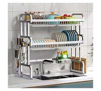 Scolapiatti espandibile in acciaio inox sopra il lavello 2 ripiani con portautensili Soluzione salvaspazio da cucina per un'organizzazione e un'asciugatura efficienti
