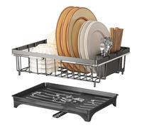 Scolapiatti espandibile per lavello da cucina, grande, multifunzione, con supporto in vetro, salvaspazio, per un'asciugatura efficiente