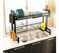 Scolapiatti estensibile e multifunzionale da mettere sopra il lavello, organizer da cucina e ripiano per piatti, salvaspazio, per piccole cucine, appartamenti, ecc. (monostrato)