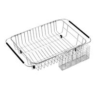 Scolapiatti estensibile Slideep in acciaio inox sopra il lavello, scolapiatti da appoggio o da banco, con portautensili rimovibile in acciaio ino