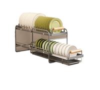 Scolapiatti estraibile a doppio/singolo livello for credenza, scolapiatti estraibile for cucina(Light Grey,2-tier)