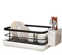Scolapiatti for bancone della cucina Vassoio raccogligocce rimovibile e portaposate ABS Acciaio inossidabile Salvaspazio Multifunzionale Utensile for asciugare Piatti(Black)