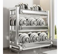 Scolapiatti in acciaio inossidabile 304,scolapiatti da cucina,multifunzionale per la casa,Doppio multifunzione a tre ripiani per riporre scolare le(Stainless steel 43cm/16.9in,Triple layer)