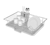 Scolapiatti in Acciaio Inossidabile, Scolapiatti da Lavello con Sgocciola e Porta Posate, Scolapiatti da Appoggio per Lavello, Scolapiatti per Bancone da 48 x 30 x 11 cm