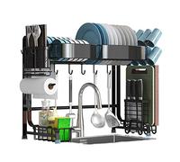 Scolapiatti in acciaio inox 304 con cestello sospeso, organizer salvaspazio per lavello, con ganci per un'asciugatura efficiente e una conservazione degli oggetti essenziali da cucina per una vita