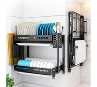 Scolapiatti in acciaio inox a parete con vassoio di scarico, ripiano pieghevole e(2-Tier)