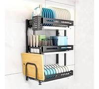 Scolapiatti in acciaio inox a parete con vassoio di scarico, ripiano pieghevole e(3-Tier)