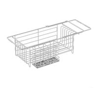 Scolapiatti in acciaio inox con portautensili, espandibile e regolabile per lavelli da cucina, tiene piatti e utensili in modo sicuro, gestione efficiente dello spazio per l'asciugatura