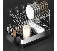 Scolapiatti in acciaio inox con scolapiatti, ripiano organizer staccabile con utensili e portabicchieri per bancone della cucina