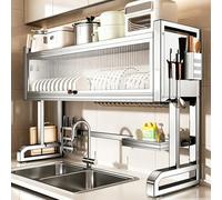 Scolapiatti in acciaio inox da posizionare sopra il lavello, scaffale porta utensili multifunzionale, ripiano da cucina - adatto per piatti, tazze, ciotole(Single-layer,67cm/26.4in)
