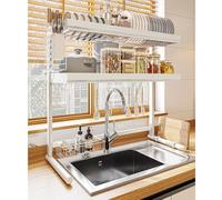 Scolapiatti in acciaio inox, organizer multifunzione salvaspazio per piatti, bicchieri, ciotole e posate, scolapiatti da cucina, scolapiatti sopra il lavandino, multi-funzionale per lavello