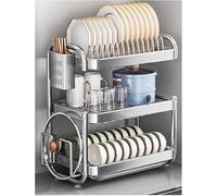 Scolapiatti in acciaio inox, scolapiatti, organizer for lavello, asciugatura con vassoio raccogligocce, portautensili(42x22.5x51cm)