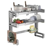 Scolapiatti in Acciaio Inox sopra Lavello - Scolapiatti Salvaspazio - Resistente alla Ruggine, Ripiano Portaoggetti Grande capacità Perfetto per Riporre Gli Utensili Cucina