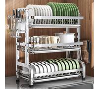 Scolapiatti in acciaio inox - Supporto scolapiatti multifunzione da cucina | Scolapiatti in acciaio inox con grande capacità, multifunzionale e salvaspazio, per piani di lavoro da cucina