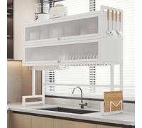 Scolapiatti in metallo, design a tre livelli con coperchio per lavelli da cucina, sopra il lavello con porta magnetica