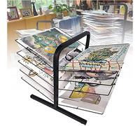 Scolapiatti in metallo double-face con 10 ripiani, robusto espositore da tavolo per opere d'arte A3, perfetto per aule e studi