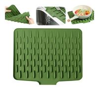 Scolapiatti in silicone verde, 40 x 32 cm, protezione antiscivolo per piano di lavoro con deviazione dell'acqua, tappetino scolapiatti per lavello della cucina come asciugatrice e sottopentola
