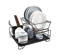 Scolapiatti multifunzione con portabicchieri, salvaspazio, scolapiatti e scolapiatti da cucina, 43 x 34 cm, colore nero, perfetto per asciugare e conservare in modo efficiente