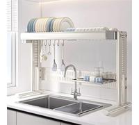 Scolapiatti multifunzione da mettere sopra il lavello, salvaspazio, organizer da cucina per piatti e ciotole, strato singolo, 63 cm, ideale per piccole cucine