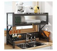 Scolapiatti multiuso sopra il lavello con cesto sospeso, scaffale espandibile da banco con ganci, accessori da cucina salvaspazio per un'organizzazione efficiente.