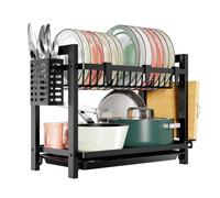 Scolapiatti Nero 2 livelli Scolapiatti con Supporto Per Utensili e Vaschetta