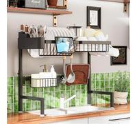 Scolapiatti nero a 2 ripiani con portaposate per bancone della cucina, scolapiatti salvaspazio e design elegante per un'asciugatura efficiente dei piatti