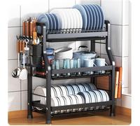 Scolapiatti nero con portautensili, scolapiatti da cucina, grande, 65 x 26 x 63 cm, salvaspazio e durevole, perfetto per uso domestico e ristorante