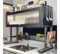 Scolapiatti nero dal design salvaspazio con grande capacità dell'anta dell'armadio, forte base a ventosa, 105 cm, ideale per organizzare e riporre la cucina
