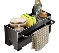 Scolapiatti non perforato per lavelli da cucina con scomparti porta spazzole e barra porta asciugamani integrata (nero)