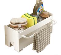 Scolapiatti non perforato per lavelli da cucina con scomparti porta spazzole e barra porta asciugamani integrata (bianco)