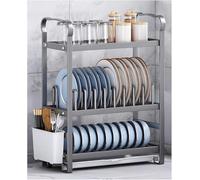 Scolapiatti, organizer for bancone da cucina, organizer da cucina a 2/3 livelli e rastrelliera portaoggetti con scolapiatti e portautensili(Gray,40x17.5x54.5cm)