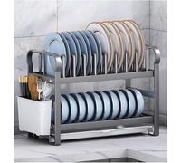 Scolapiatti, organizer for bancone da cucina, organizer da cucina a 2/3 livelli e rastrelliera portaoggetti con scolapiatti e portautensili(Gray,40x17.5x30cm)