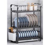 Scolapiatti, organizer for bancone da cucina, organizer da cucina a 2/3 livelli e rastrelliera portaoggetti con scolapiatti e portautensili(Black,40x17.5x54.5cm)