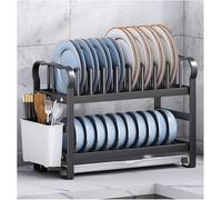 Scolapiatti, organizer for bancone da cucina, organizer da cucina a 2/3 livelli e rastrelliera portaoggetti con scolapiatti e portautensili(Black,40x17.5x30cm)