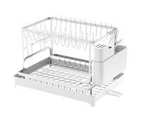 Scolapiatti - Organizzatore Di Stoccaggio A 2 Livelli | Scolapiatti Da Cucina Multifunzionale Con Portautensili, Vassoio Di Scarico Per Lavello, Casa, Appartamento, Dormitorio, Dispensa, , Tazz