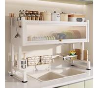 Scolapiatti per bancone della cucina, scolapiatti sopra il lavandino, organizer per piatti di grande capacità, scaffale salvaspazio con supporto e ganci