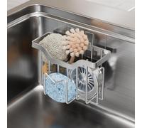 Scolapiatti per lavello con montaggio a parete per porta spugna da cucina, organizer in acciaio inox con struttura antiruggine e design ventilato per un'asciugatura rapida e una conservazione pulita