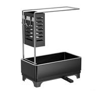 Scolapiatti per lavello da cucina, organizer per lavello con vaschetta di scarico, supporto per spugna per lavello da cucina, dispenser di sapone con barra per asciugamani (nero)