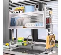 Scolapiatti per lavello da cucina, ripiano scolapiatti per riporre ciotole e piatti, organizer da piano di lavoro (85 cm x 27,5 cm x 79,5 cm)