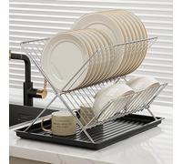 Scolapiatti Pieghevole 2 Livelli, Grande Capacità Acciaio Inossidabile, Asciugapiatti Ripiegabile Per Lavello Cucina, Piano Lavoro, Posate E Piatti(Black 1)