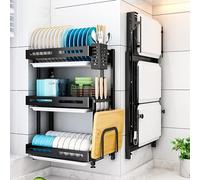 Scolapiatti pieghevole da parete con 3 ripiani, design salvaspazio per un'asciugatura efficiente e organizzazione, perfetto per piccole cucine e appartamenti