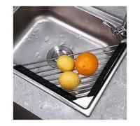 Scolapiatti pieghevole in acciaio inox per lavello ad angolo, 2 pezzi, arrotolabile sopra il lavello, tappetino scolapiatti salvaspazio da cucina (nero)