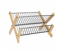 Vetrineinrete® Scolapiatti pieghevole per stoviglie in metallo e legno con 2 ripiani gocciolatoio da appoggio per piatti bicchieri
