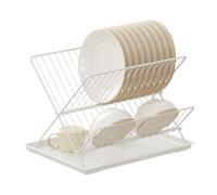 Scolapiatti pieghevole in metallo, scolapiatti a 2 livelli per il bancone della cucina, vassoio di raccolta 'acqua rimovibile, stendibiancheria da cucina, pieghevole per posate, tè