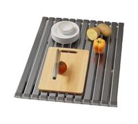 Scolapiatti pieghevole per scolapiatti pieghevole in alluminio, salvaspazio, organizer da cucina per piccoli banconi, 35 x 10 x 7 cm (grigio)
