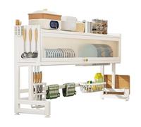 Scolapiatti regolabile a 2 livelli con coperchio pieghevole, grande scolapiatti in metallo per bancone della cucina, organizer salvaspazio per piatti e utensili.