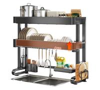 Scolapiatti regolabile a 3 livelli con cesto sospeso e portaposate sopra il lavello, organizer salvaspazio da cucina, 4 cm di distanza tra gli strati per un drenaggio e una conservazione ottimali