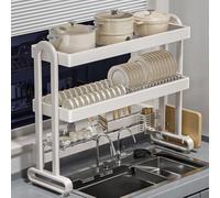 Scolapiatti regolabile a 3 livelli in acciaio inox per lavello da cucina, salvaspazio, organizer per lavello da 6595 cm, grande capacità, design durevole, facile da installare