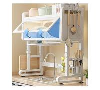 Scolapiatti regolabile bianco a 3 ripiani da cucina, organizer con ganci, include portautensili e ceppo portacoltelli, design salvaspazio 77x.