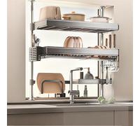 Scolapiatti regolabile di grande capacità, design a doppio strato per l'organizzazione del lavello e del piano di lavoro